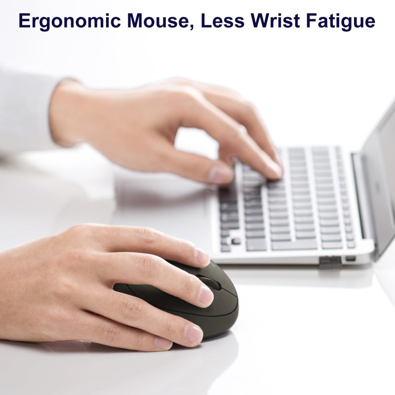 SANWA 2.4G Wireless Ergonomic Mouse, Optical Vertical Ergo Mice for Small Hands, Reduce Wrist Strain, 800/1200/1600 DPI, 5 Buttons, Compatible with MacBook, Laptop, Windows, Mac OS, Black - Image 2